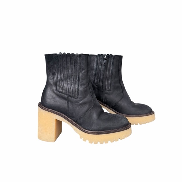 Free People Black Leather James Chelsea Platform Boots Size 6 - Picture 3 of 9